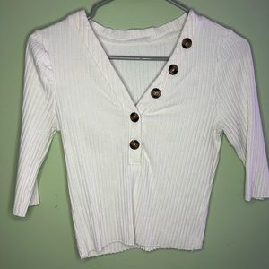 AE White button cropped top